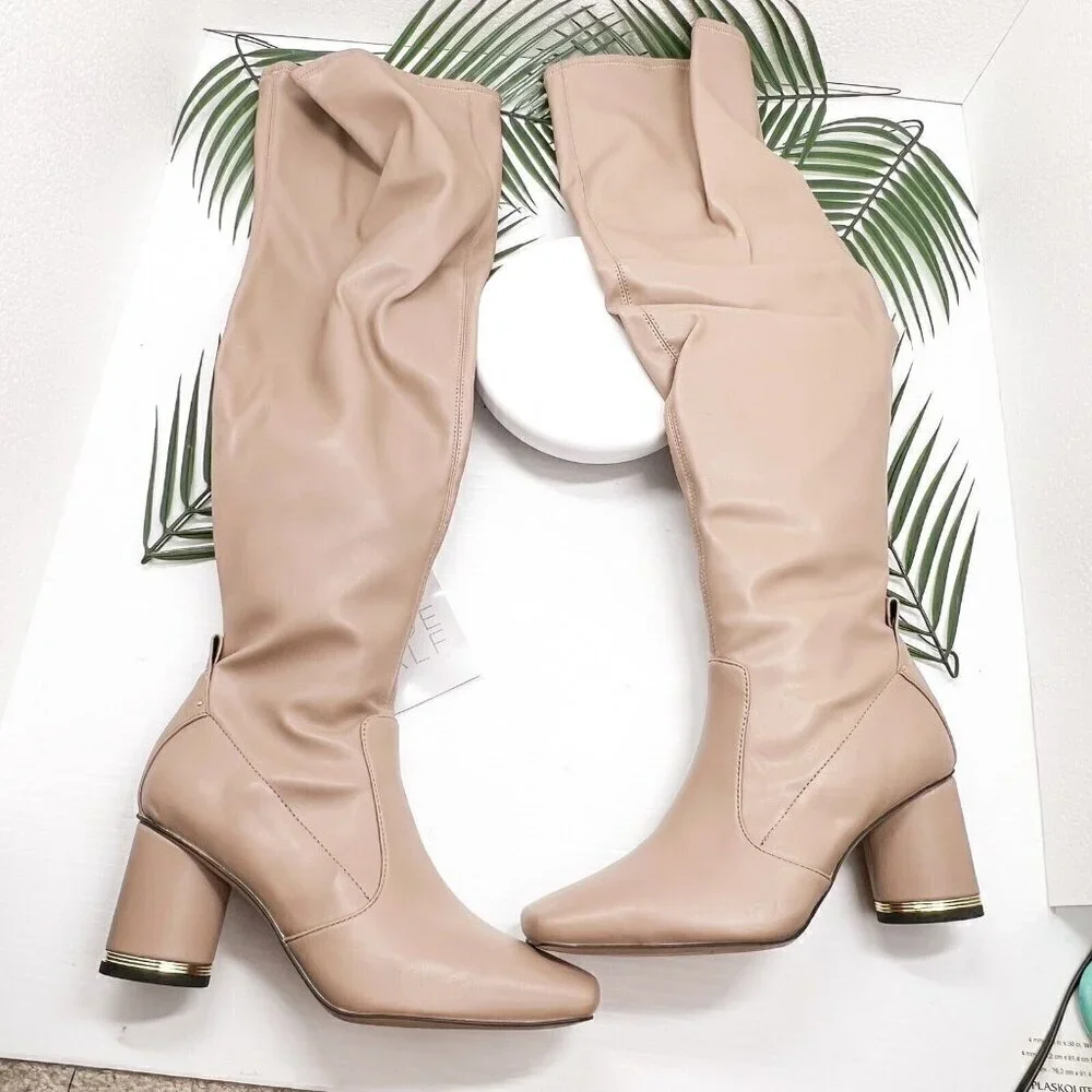 Franco Sarto Pisaboot Wide Calf Over The Knee High Boots Taupe Size 7.5 M NWB